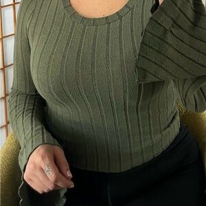 Ribbed Olive Green Long Sleeve Top